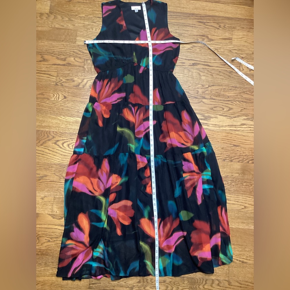 Robbie Bee Empire waist sleeveless Wedding Guest midi dress black floral size 12 - Picture 12 of 13